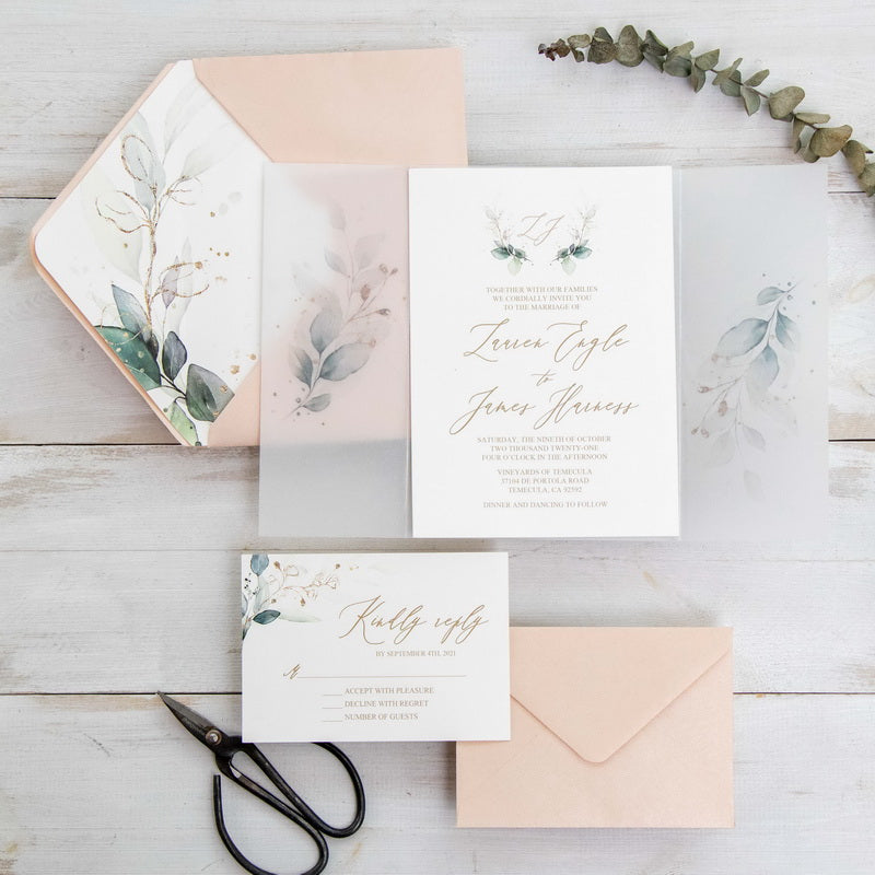 Greenery Botanical Jacket Vellum Invitation