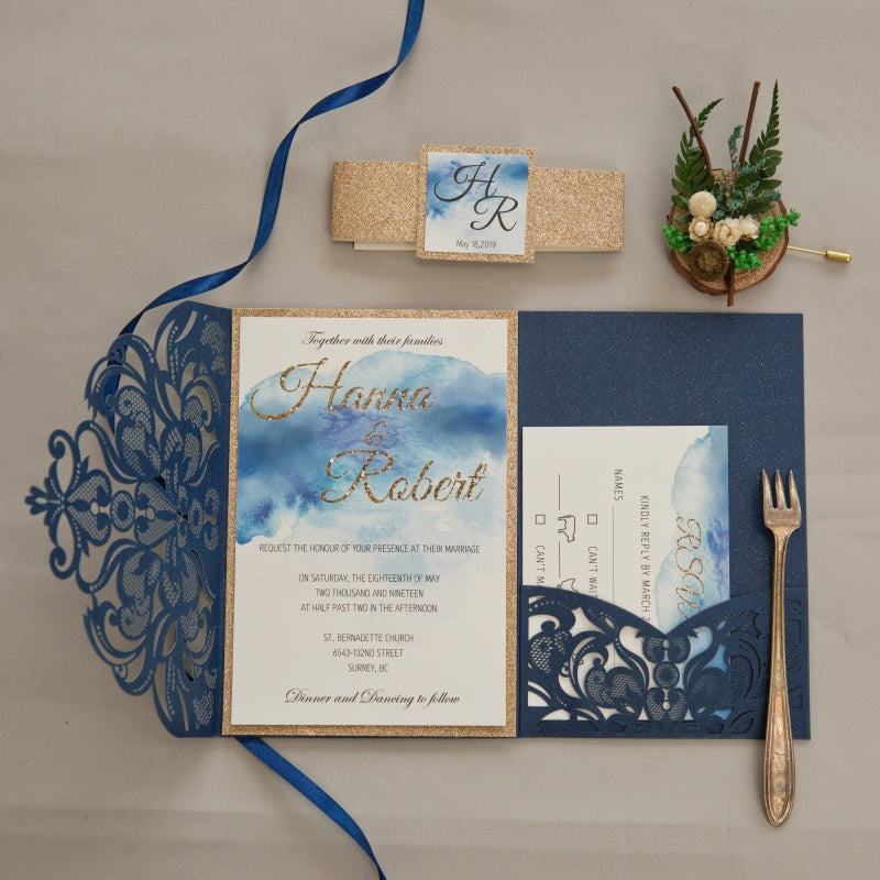 Classic Lace Tri-fold Pocket Invitation (Ready 2 GO Set)