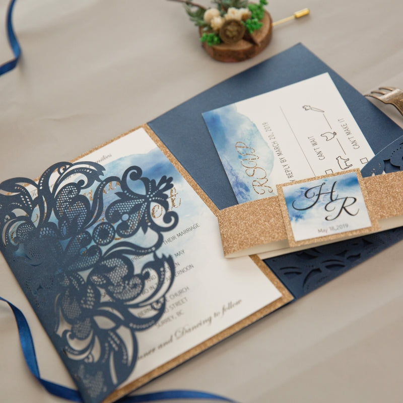 Classic Lace Tri-fold Pocket Invitation (Ready 2 GO Set)