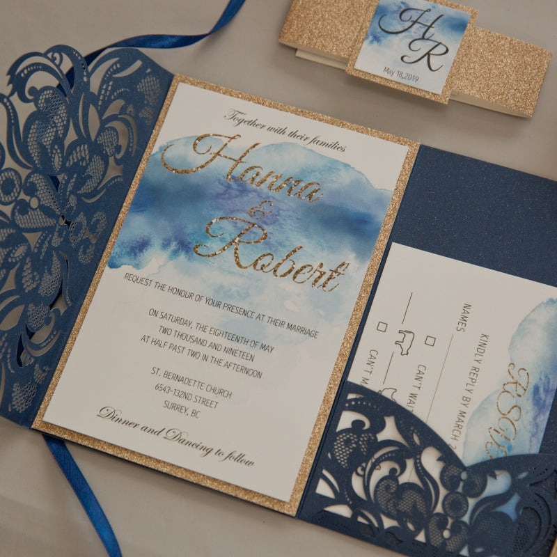 Classic Lace Tri-fold Pocket Invitation (Ready 2 GO Set)