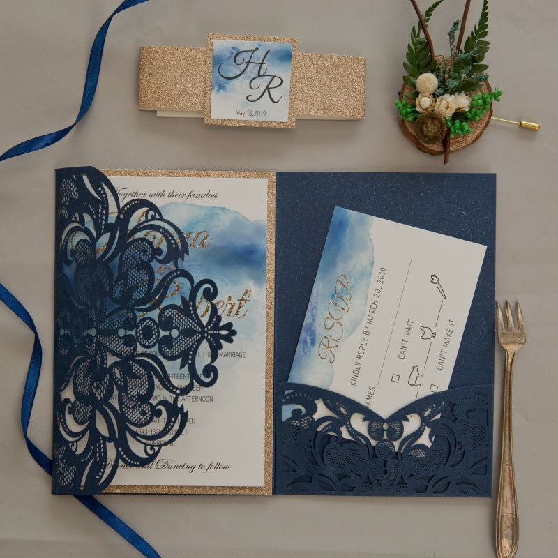 Classic Lace Tri-fold Pocket Invitation (Ready 2 GO Set)