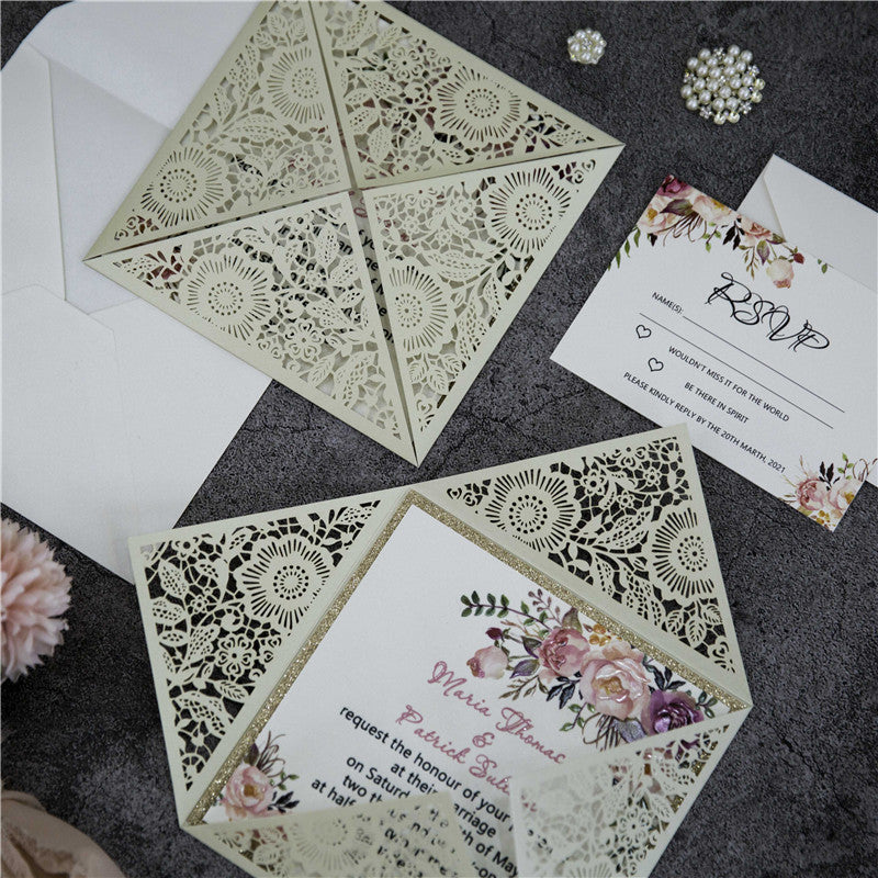 Cream Floral Laser Cut Invitation (Ready 2 GO Set)