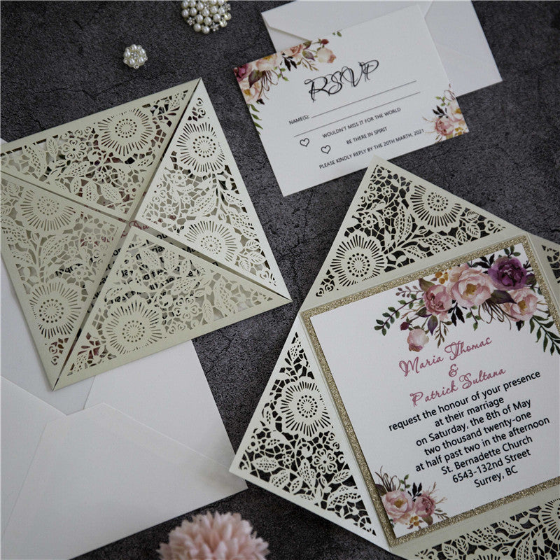 Cream Floral Laser Cut Invitation (Ready 2 GO Set)