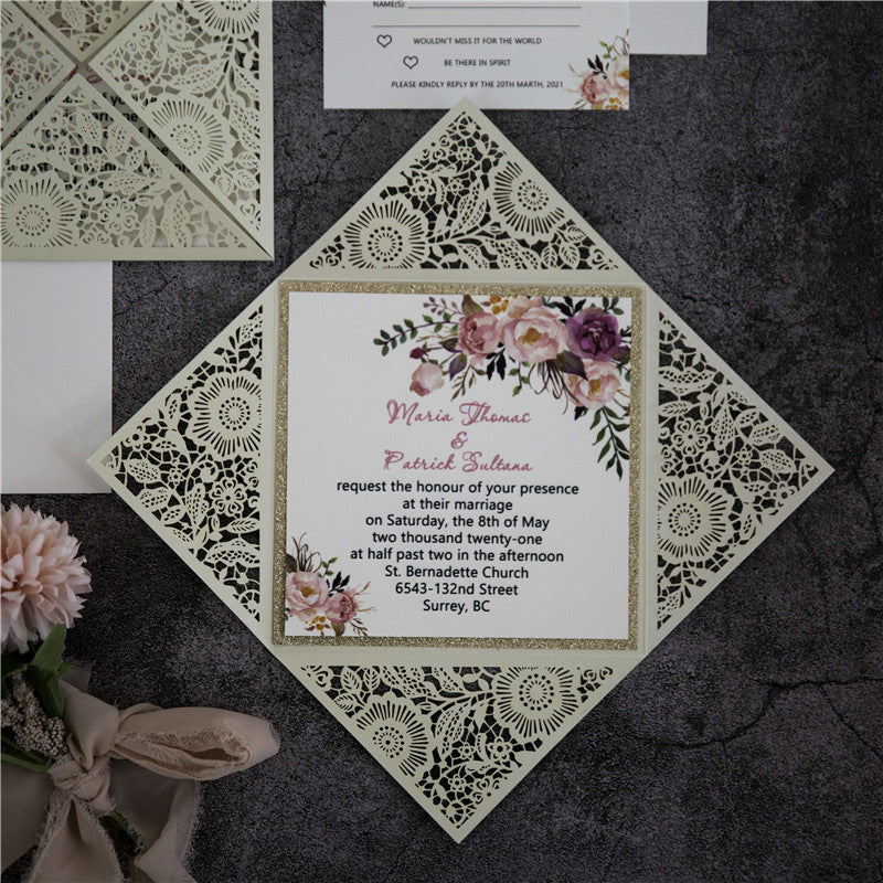 Cream Floral Laser Cut Invitation (Ready 2 GO Set)