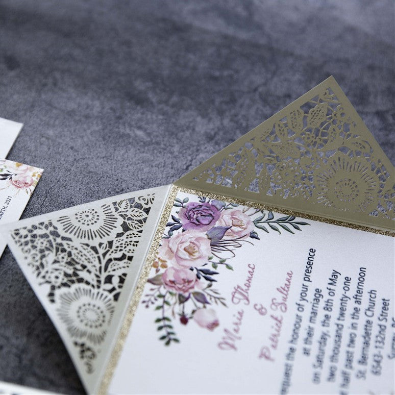 Cream Floral Laser Cut Invitation (Ready 2 GO Set)