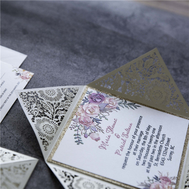 Cream Floral Laser Cut Invitation (Ready 2 GO Set)